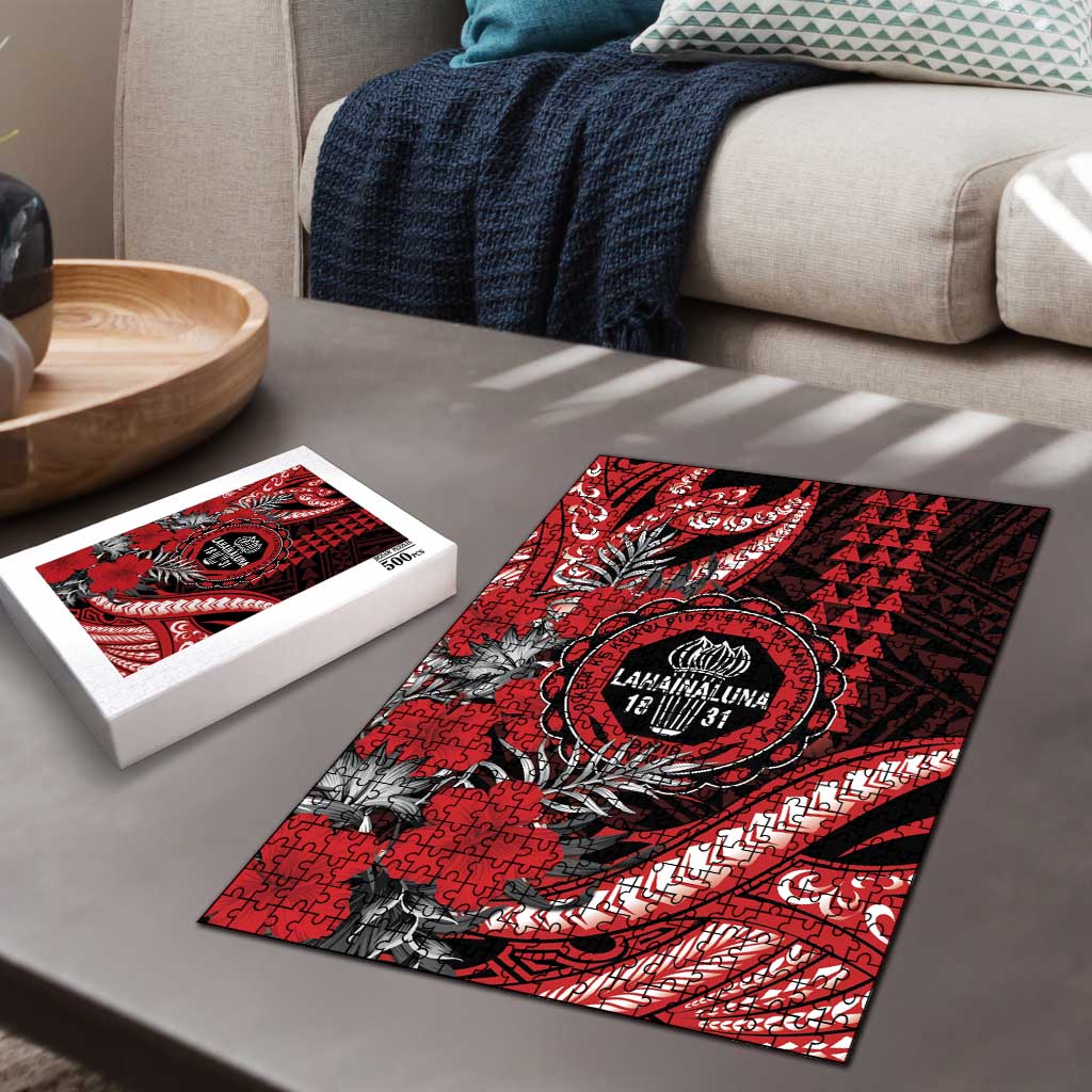 Hawaii Lahainaluna High School Puzzle Tribal Tattoo With Hibiscus Flowers