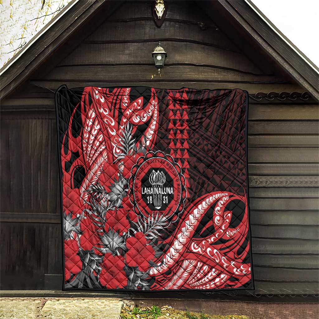 Hawaii Lahainaluna High School Quilt Tribal Tattoo With Hibiscus Flowers