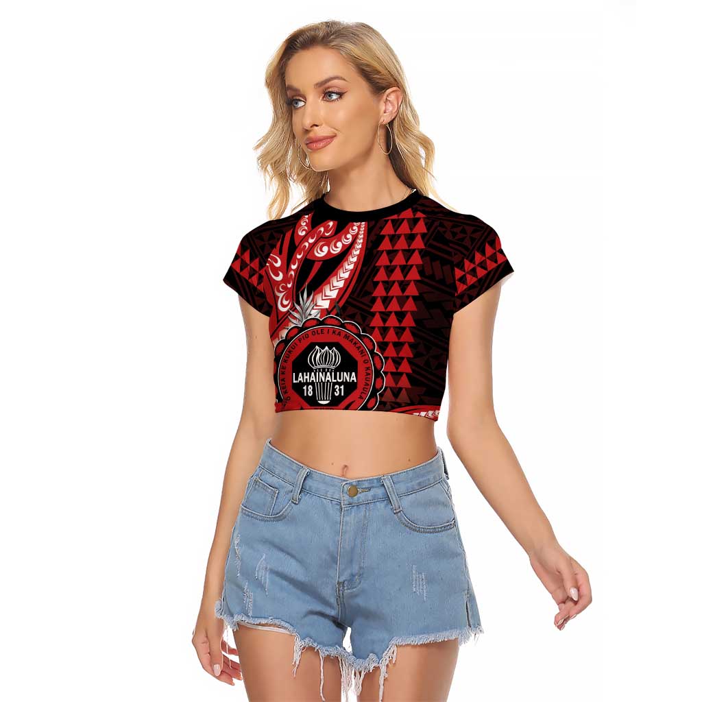 Personalized Hawaii Lahainaluna High School Raglan Cropped T Shirt Tribal Tattoo With Hibiscus Flowers