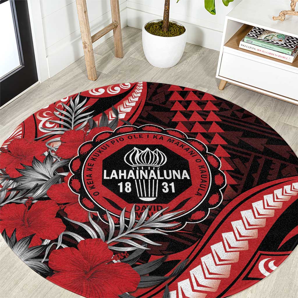 Hawaii Lahainaluna High School Round Carpet Tribal Tattoo With Hibiscus Flowers