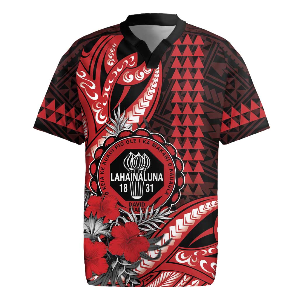 Personalized Hawaii Lahainaluna High School Rugby Jersey Tribal Tattoo With Hibiscus Flowers LT05 Red - Polynesian Pride