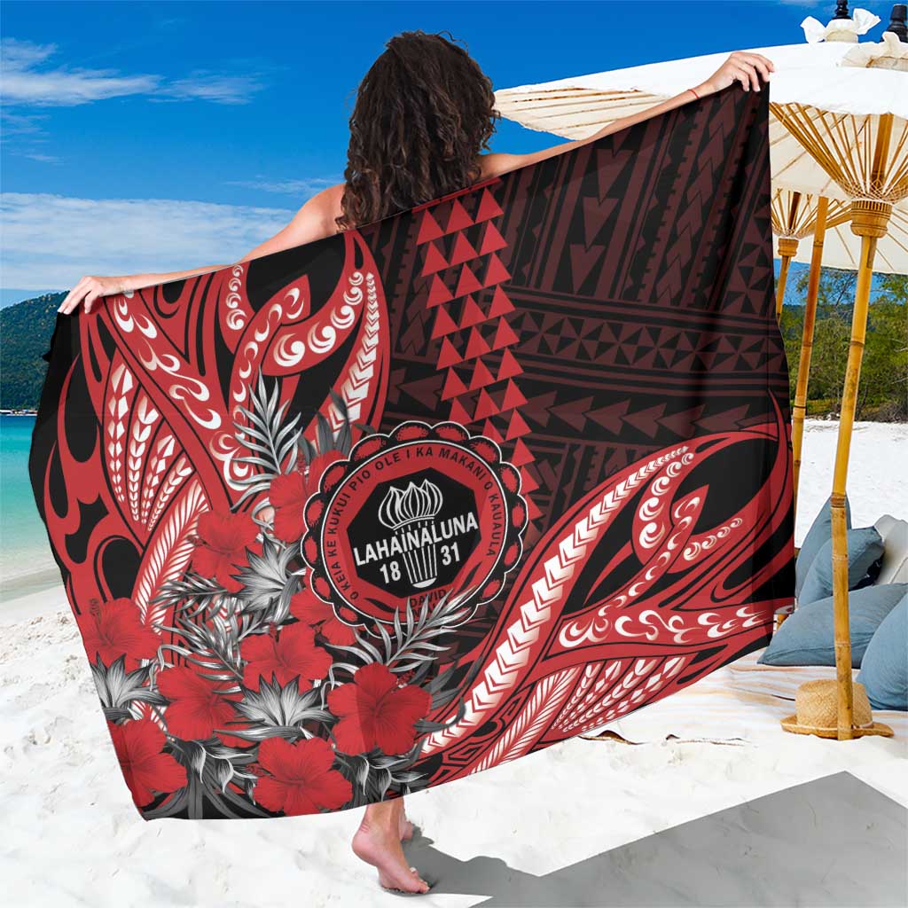 Hawaii Lahainaluna High School Sarong Tribal Tattoo With Hibiscus Flowers LT05 One Size 44 x 66 inches Red - Polynesian Pride