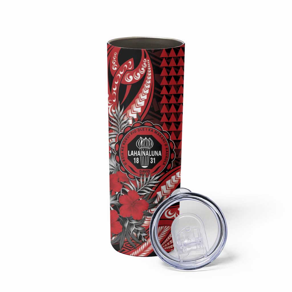 Personalized Hawaii Lahainaluna High School Skinny Tumbler Tribal Tattoo With Hibiscus Flowers