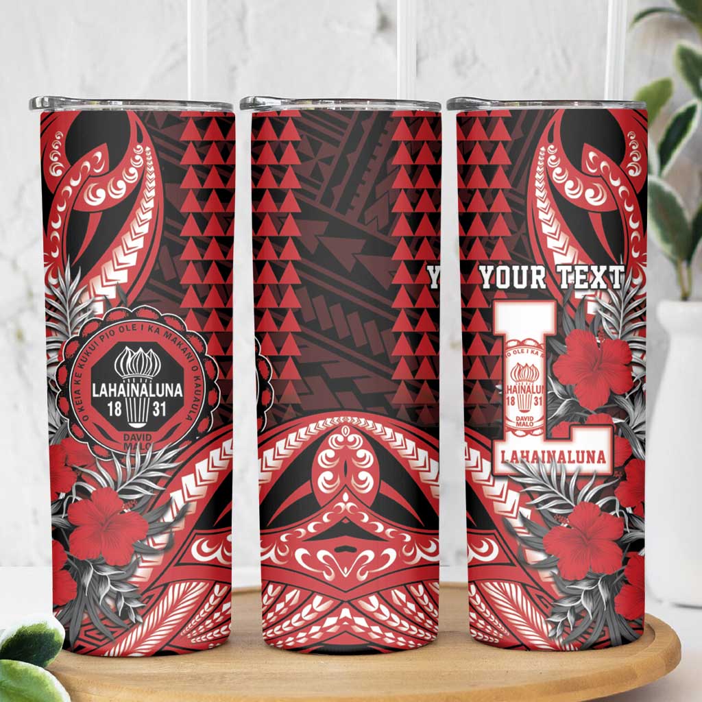 Personalized Hawaii Lahainaluna High School Skinny Tumbler Tribal Tattoo With Hibiscus Flowers