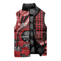 Personalized Hawaii Lahainaluna High School Sleeveless Puffer Jacket Tribal Tattoo With Hibiscus Flowers