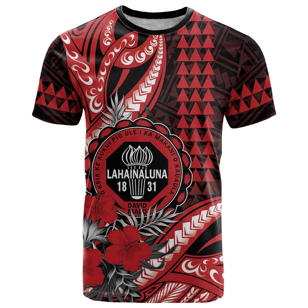 Personalized Hawaii Lahainaluna High School T Shirt Tribal Tattoo With Hibiscus Flowers LT05 Red - Polynesian Pride