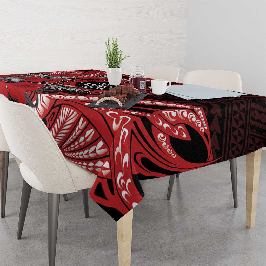 Hawaii Lahainaluna High School Tablecloth Tribal Tattoo With Hibiscus Flowers