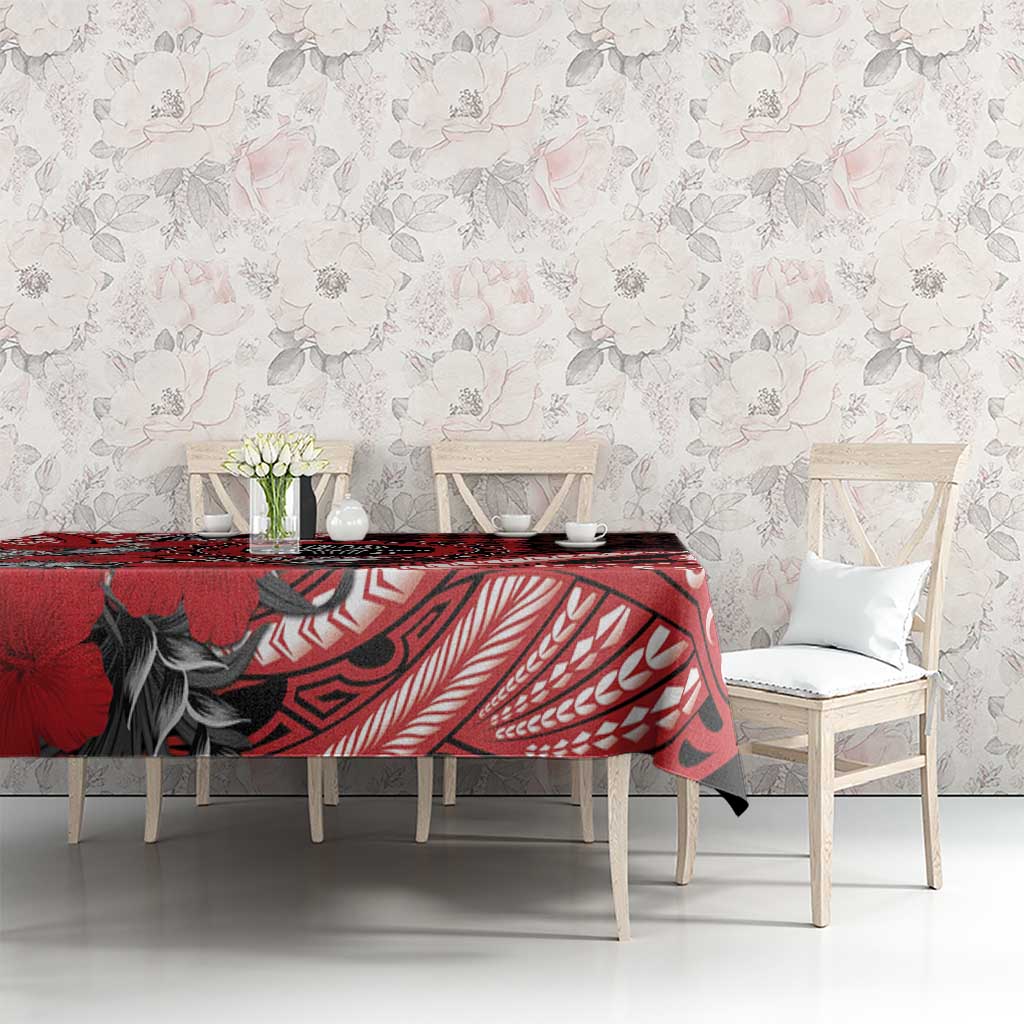 Hawaii Lahainaluna High School Tablecloth Tribal Tattoo With Hibiscus Flowers