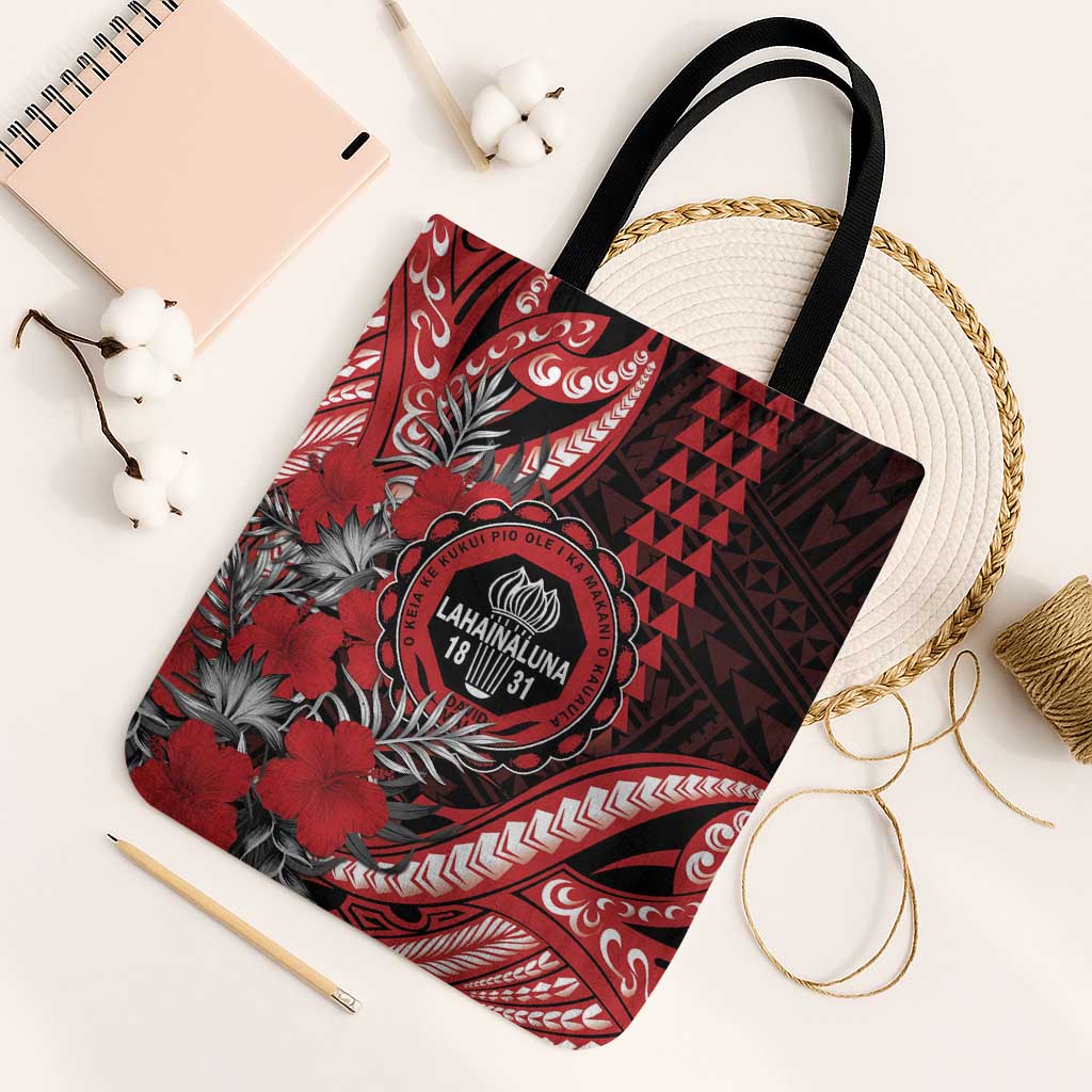 Hawaii Lahainaluna High School Tote Bag Tribal Tattoo With Hibiscus Flowers