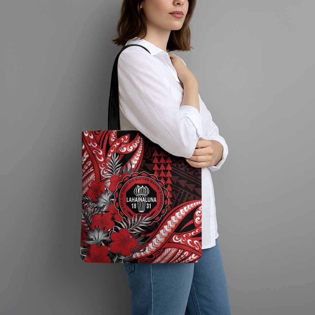 Hawaii Lahainaluna High School Tote Bag Tribal Tattoo With Hibiscus Flowers
