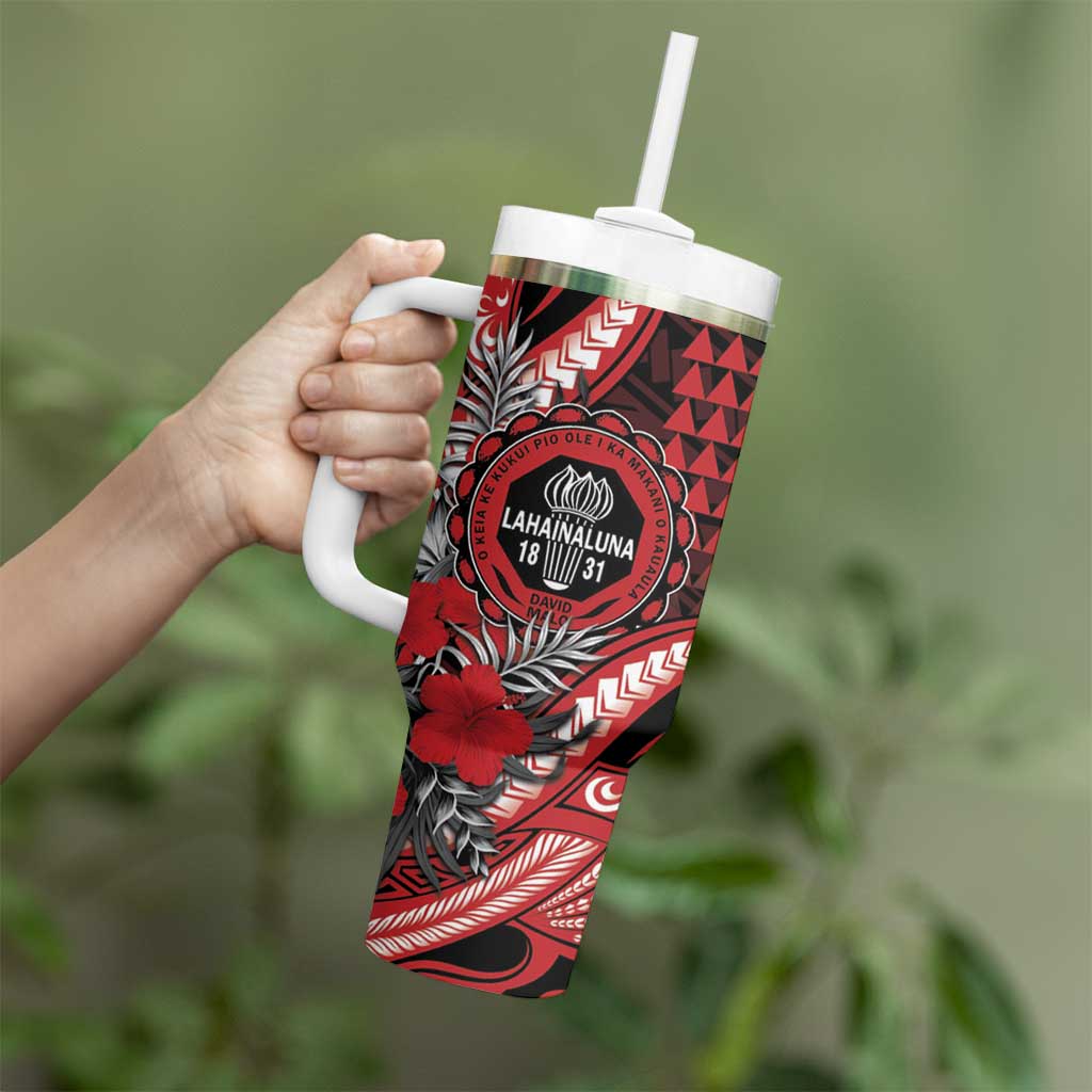 Personalized Hawaii Lahainaluna High School Tumbler With Handle Tribal Tattoo With Hibiscus Flowers LT05 - Polynesian Pride
