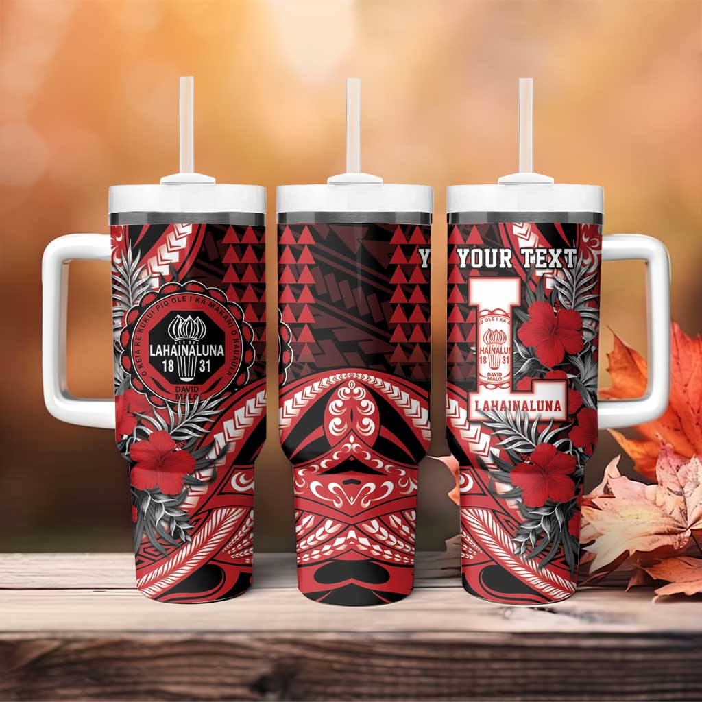 Personalized Hawaii Lahainaluna High School Tumbler With Handle Tribal Tattoo With Hibiscus Flowers LT05 - Polynesian Pride