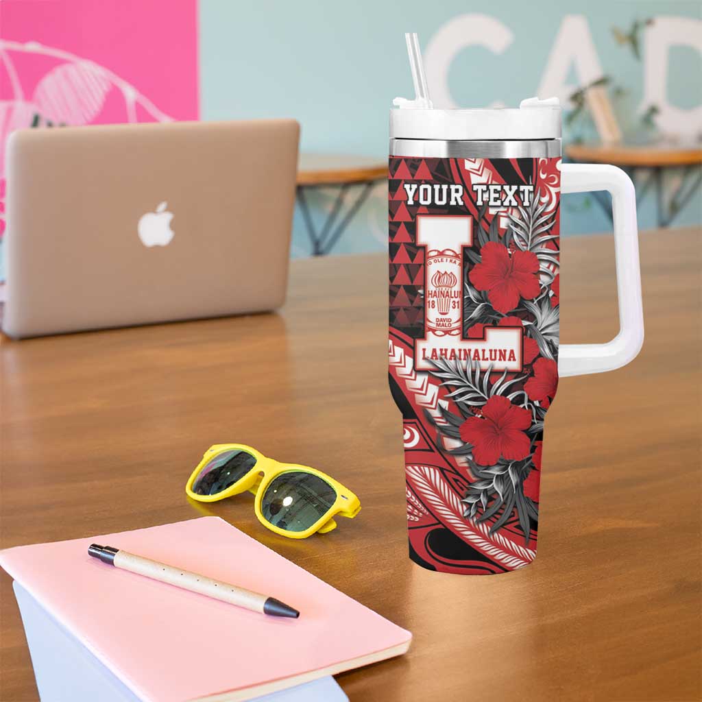 Personalized Hawaii Lahainaluna High School Tumbler With Handle Tribal Tattoo With Hibiscus Flowers LT05 - Polynesian Pride