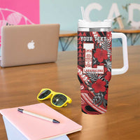 Personalized Hawaii Lahainaluna High School Tumbler With Handle Tribal Tattoo With Hibiscus Flowers LT05 - Polynesian Pride