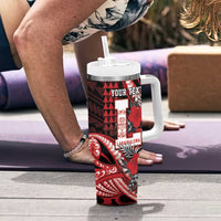 Personalized Hawaii Lahainaluna High School Tumbler With Handle Tribal Tattoo With Hibiscus Flowers LT05 - Polynesian Pride