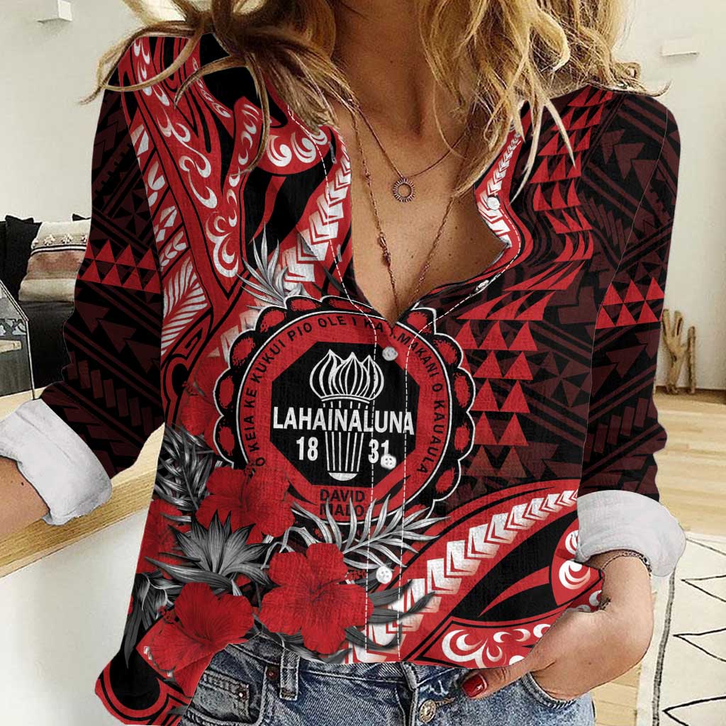 Personalized Hawaii Lahainaluna High School Women Casual Shirt Tribal Tattoo With Hibiscus Flowers