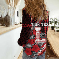 Personalized Hawaii Lahainaluna High School Women Casual Shirt Tribal Tattoo With Hibiscus Flowers