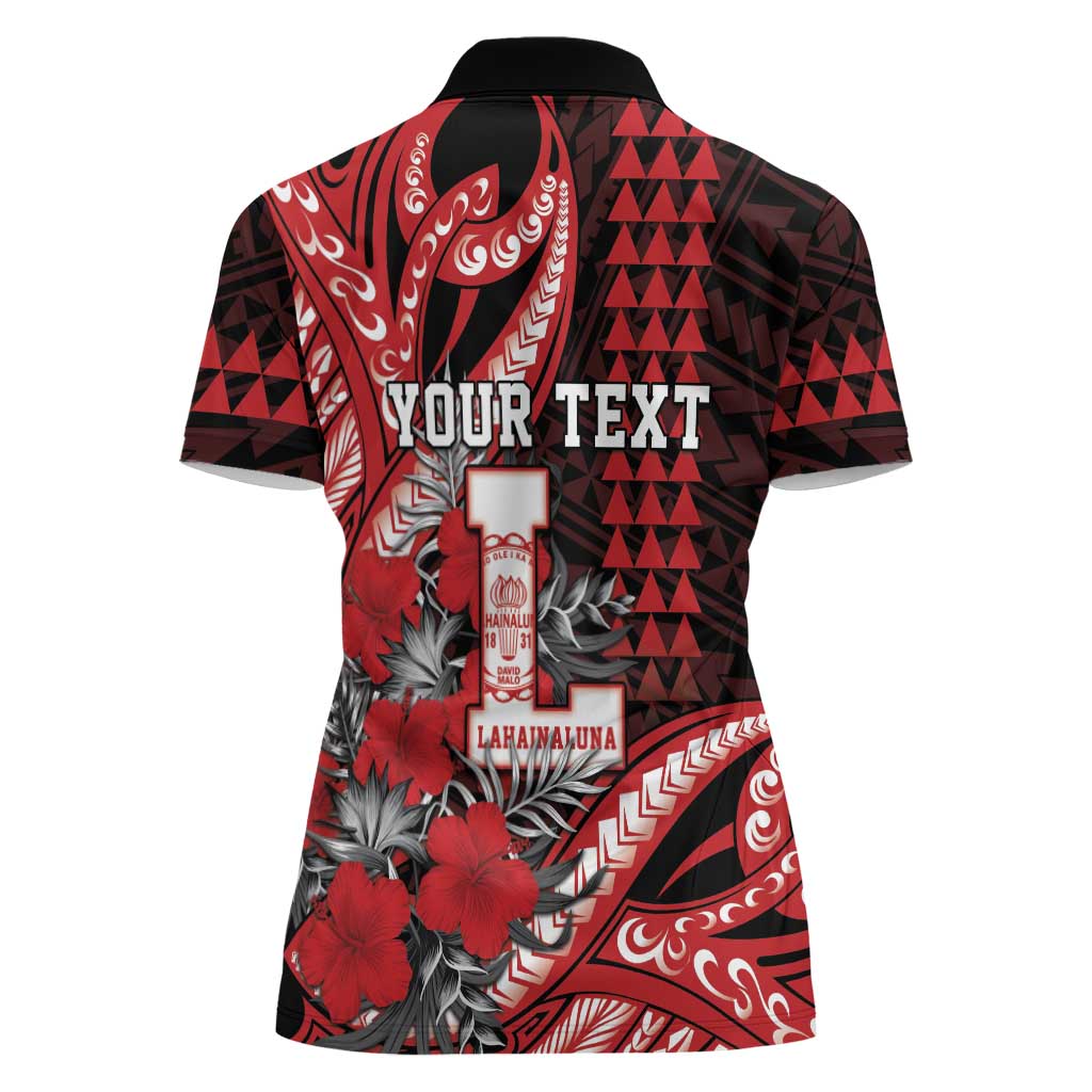 Personalized Hawaii Lahainaluna High School Women Polo Shirt Tribal Tattoo With Hibiscus Flowers