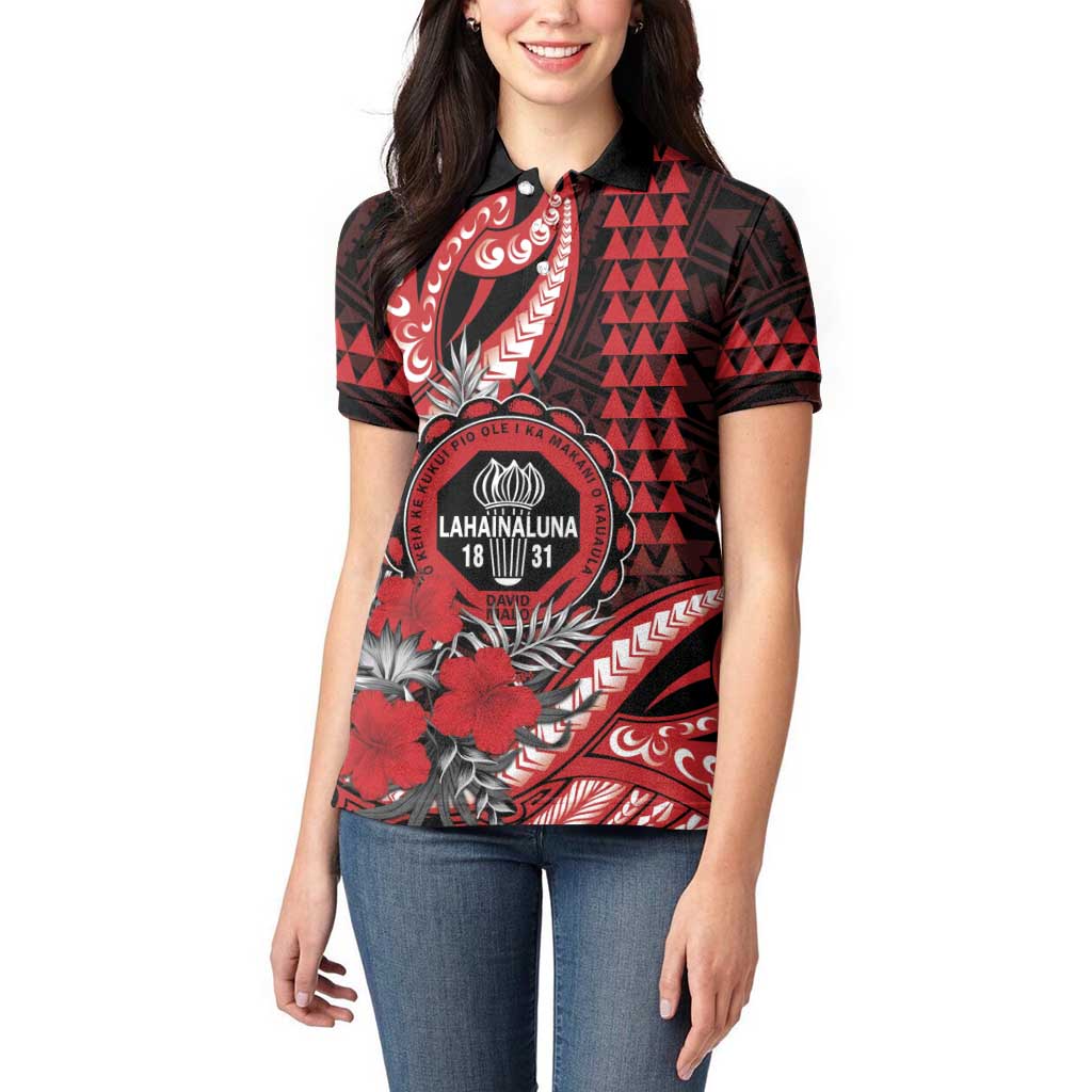 Personalized Hawaii Lahainaluna High School Women Polo Shirt Tribal Tattoo With Hibiscus Flowers