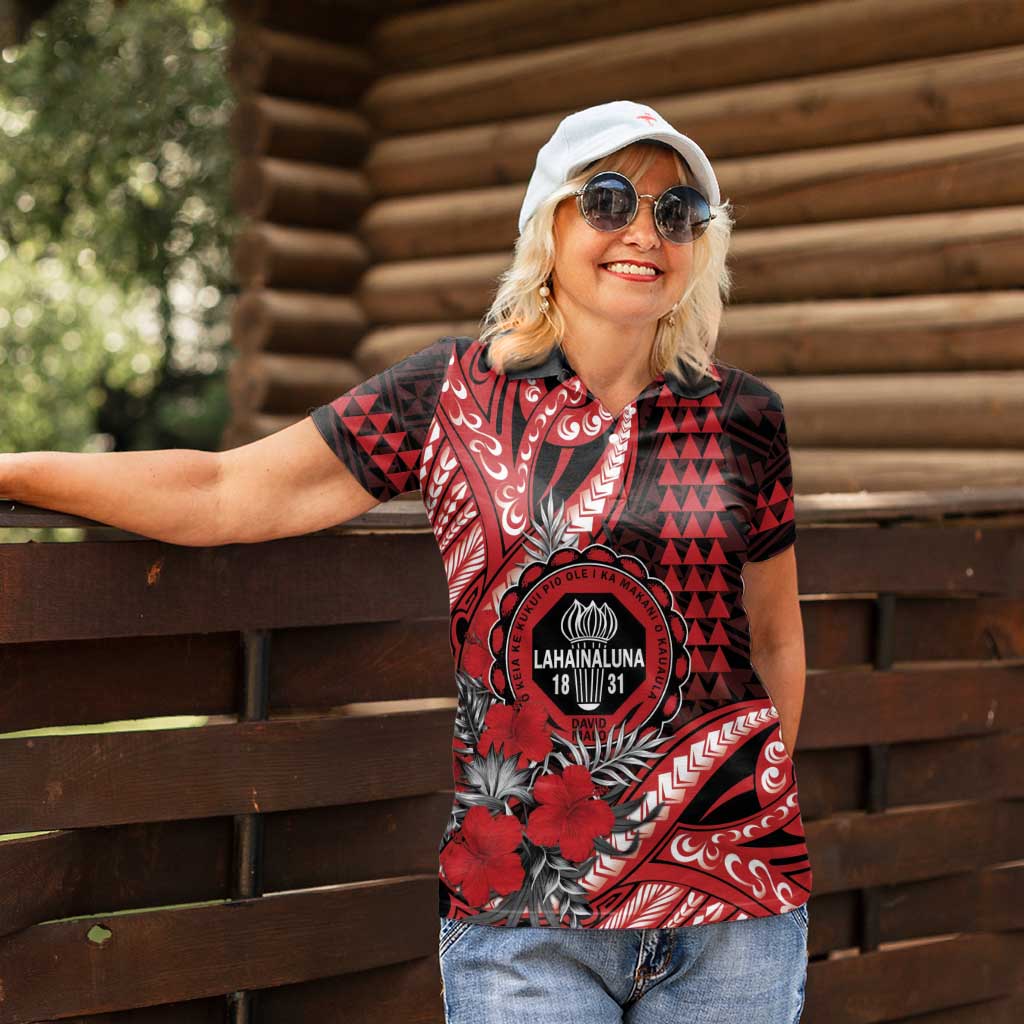 Personalized Hawaii Lahainaluna High School Women Polo Shirt Tribal Tattoo With Hibiscus Flowers