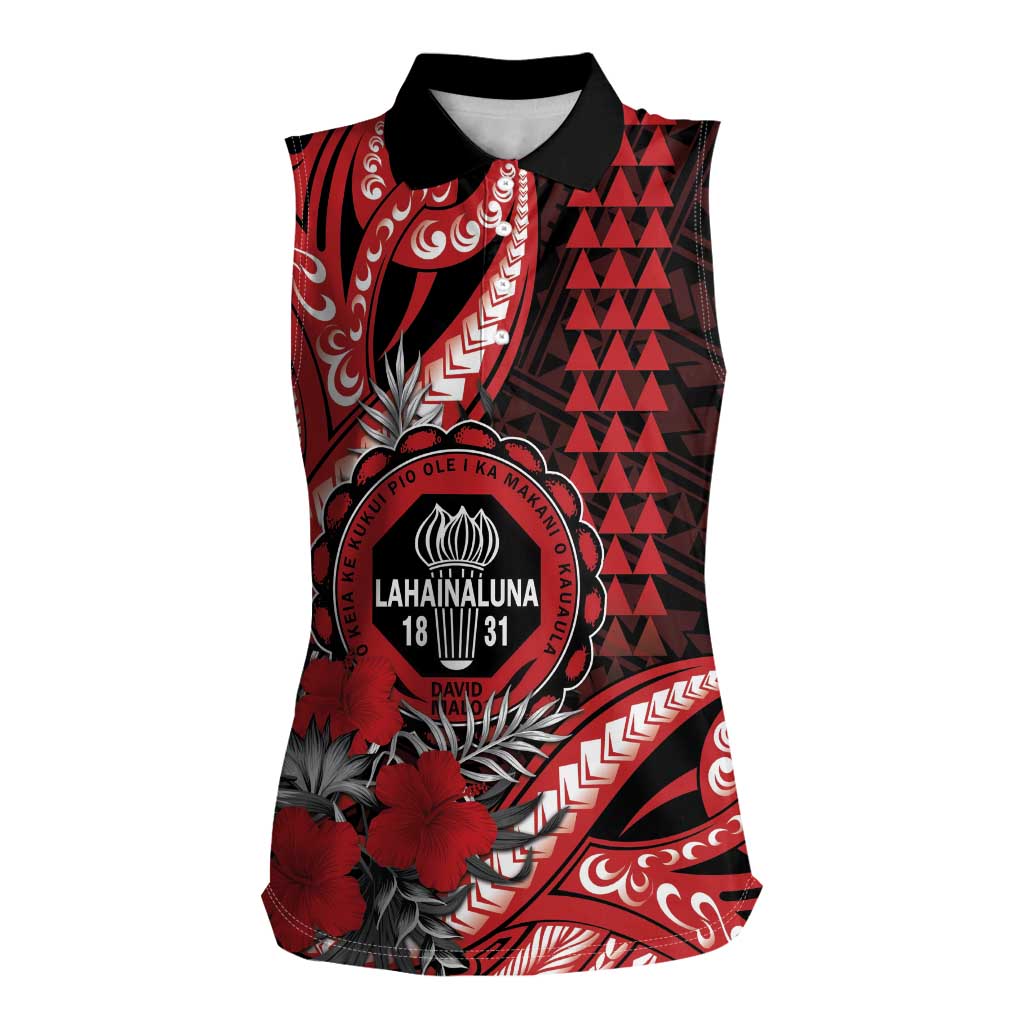 Personalized Hawaii Lahainaluna High School Women Sleeveless Polo Shirt Tribal Tattoo With Hibiscus Flowers