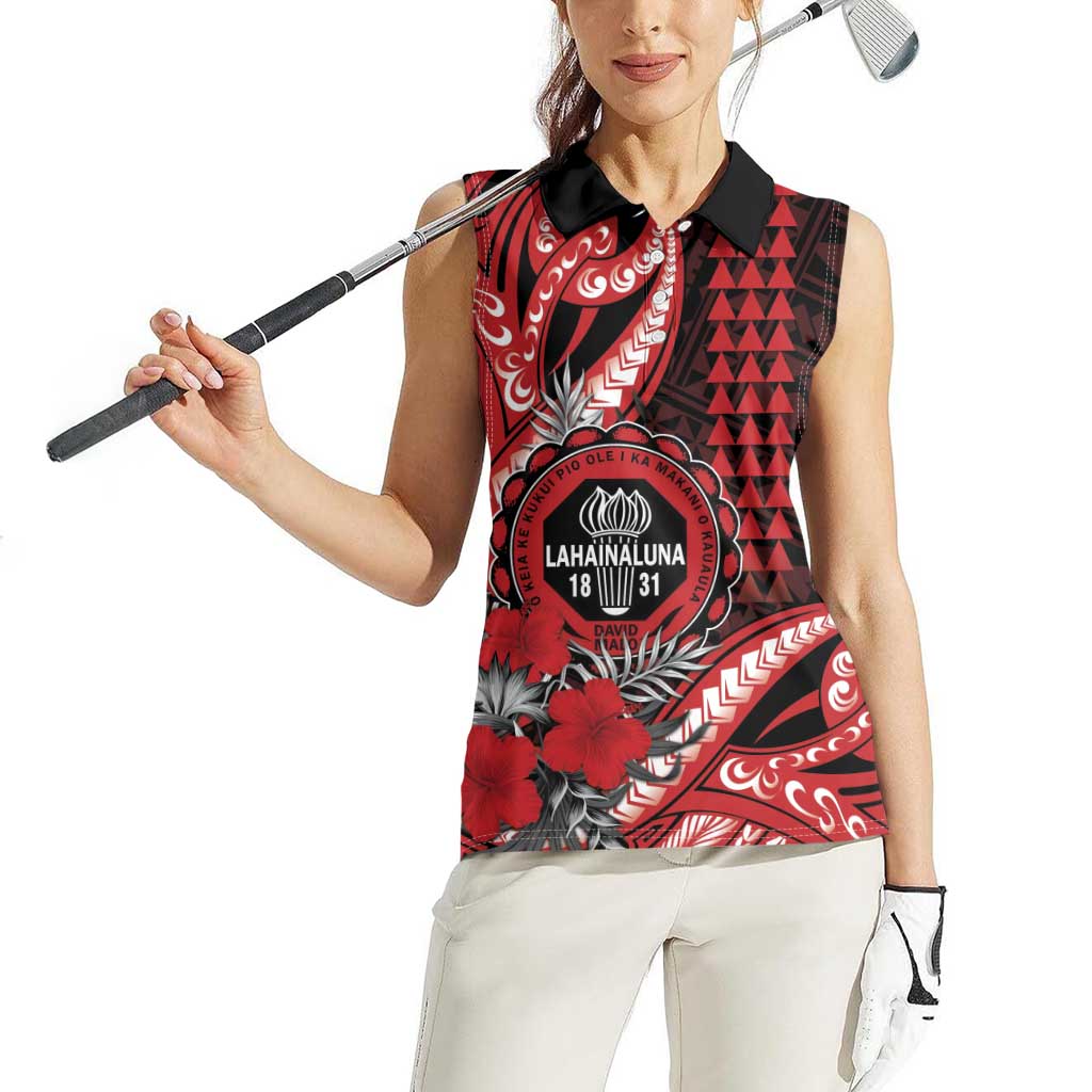 Personalized Hawaii Lahainaluna High School Women Sleeveless Polo Shirt Tribal Tattoo With Hibiscus Flowers