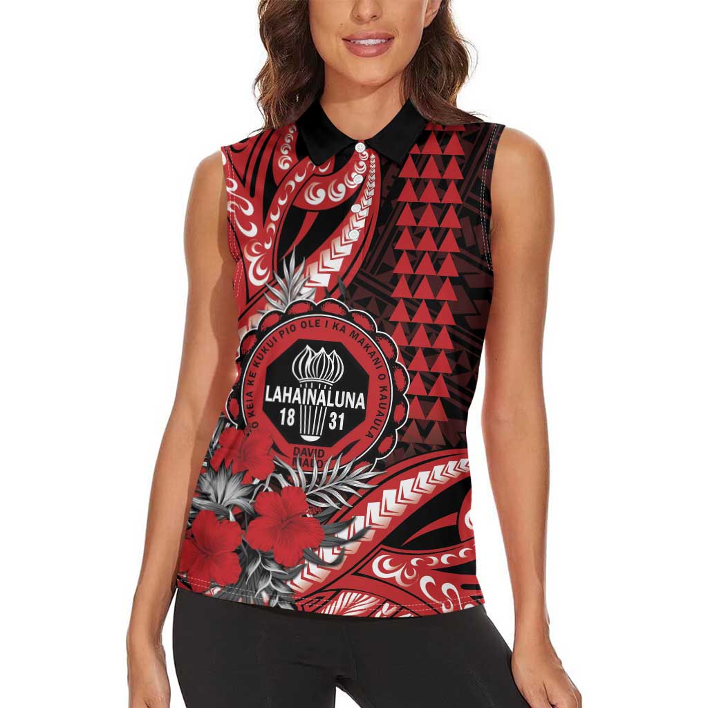 Personalized Hawaii Lahainaluna High School Women Sleeveless Polo Shirt Tribal Tattoo With Hibiscus Flowers