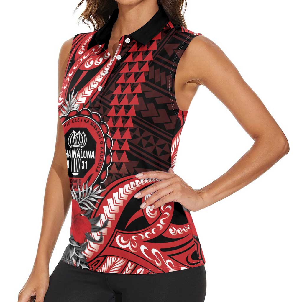 Personalized Hawaii Lahainaluna High School Women Sleeveless Polo Shirt Tribal Tattoo With Hibiscus Flowers