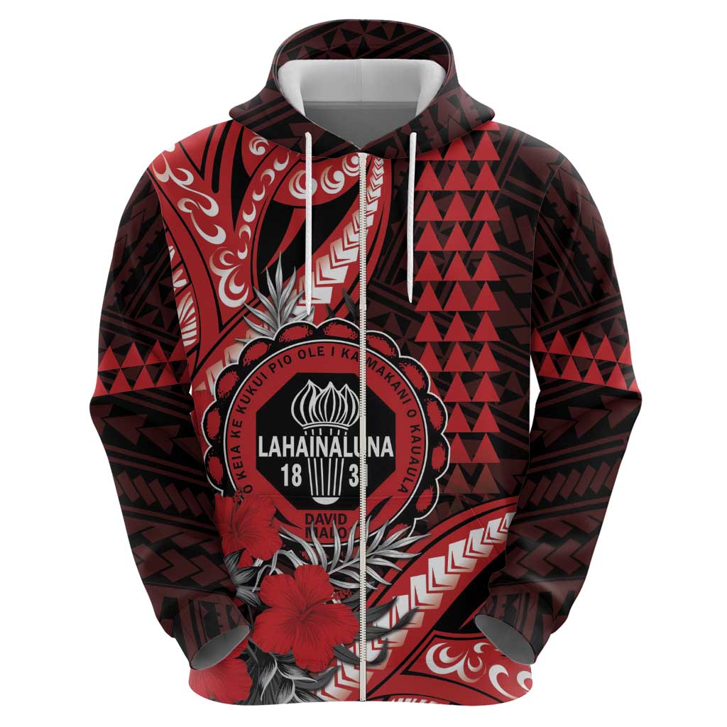 Personalized Hawaii Lahainaluna High School Zip Hoodie Tribal Tattoo With Hibiscus Flowers