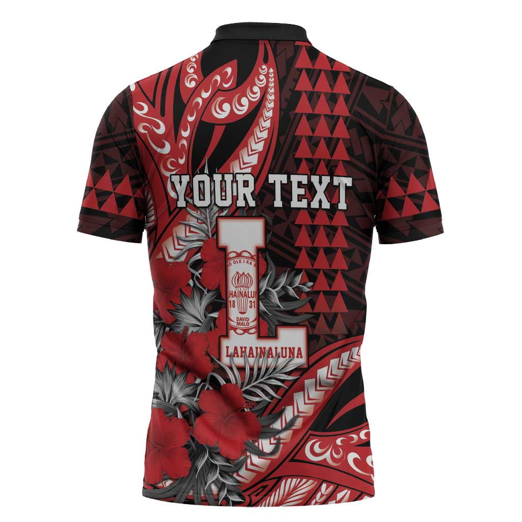 Personalized Hawaii Lahainaluna High School Zipper Polo Shirt Tribal Tattoo With Hibiscus Flowers