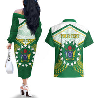 Personalised Cook Islands Ra o te Ui Ariki Couples Matching Off The Shoulder Long Sleeve Dress and Hawaiian Shirt Polynesian Pattern