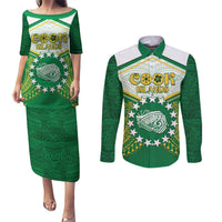 Personalised Cook Islands Ra o te Ui Ariki Couples Matching Puletasi and Long Sleeve Button Shirt Polynesian Pattern LT05 Green - Polynesian Pride