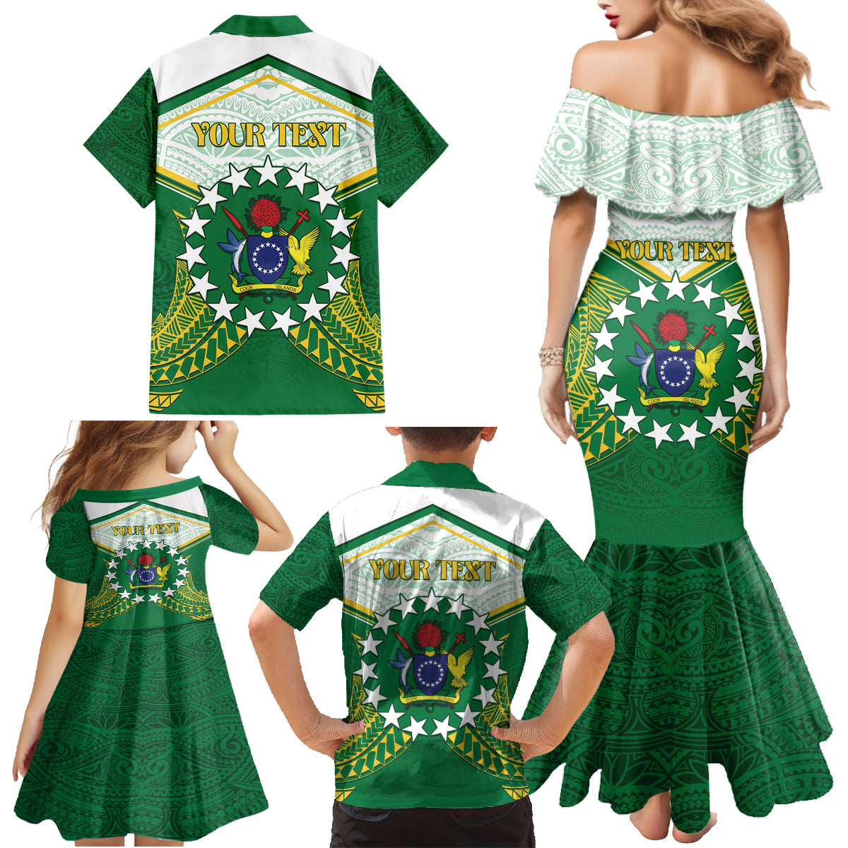 Personalised Cook Islands Ra o te Ui Ariki Family Matching Mermaid Dress and Hawaiian Shirt Polynesian Pattern