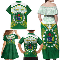 Personalised Cook Islands Ra o te Ui Ariki Family Matching Off Shoulder Maxi Dress and Hawaiian Shirt Polynesian Pattern
