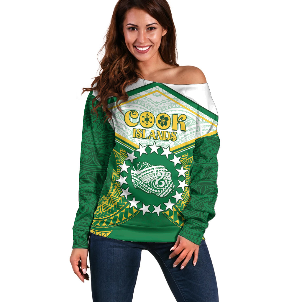 Personalised Cook Islands Ra o te Ui Ariki Off Shoulder Sweater Polynesian Pattern