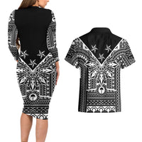 Black Philippines Sun Star Couples Matching Long Sleeve Bodycon Dress and Hawaiian Shirt Igorot Tribal Inspiration