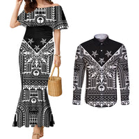 Black Philippines Sun Star Couples Matching Mermaid Dress and Long Sleeve Button Shirt Igorot Tribal Inspiration