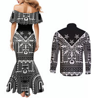 Black Philippines Sun Star Couples Matching Mermaid Dress and Long Sleeve Button Shirt Igorot Tribal Inspiration