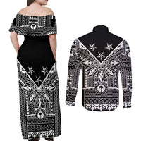 Black Philippines Sun Star Couples Matching Off Shoulder Maxi Dress and Long Sleeve Button Shirt Igorot Tribal Inspiration