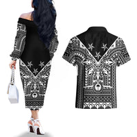 Black Philippines Sun Star Couples Matching Off The Shoulder Long Sleeve Dress and Hawaiian Shirt Igorot Tribal Inspiration