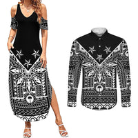 Black Philippines Sun Star Couples Matching Summer Maxi Dress and Long Sleeve Button Shirt Igorot Tribal Inspiration LT05 Black - Polynesian Pride