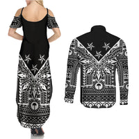 Black Philippines Sun Star Couples Matching Summer Maxi Dress and Long Sleeve Button Shirt Igorot Tribal Inspiration LT05 - Polynesian Pride