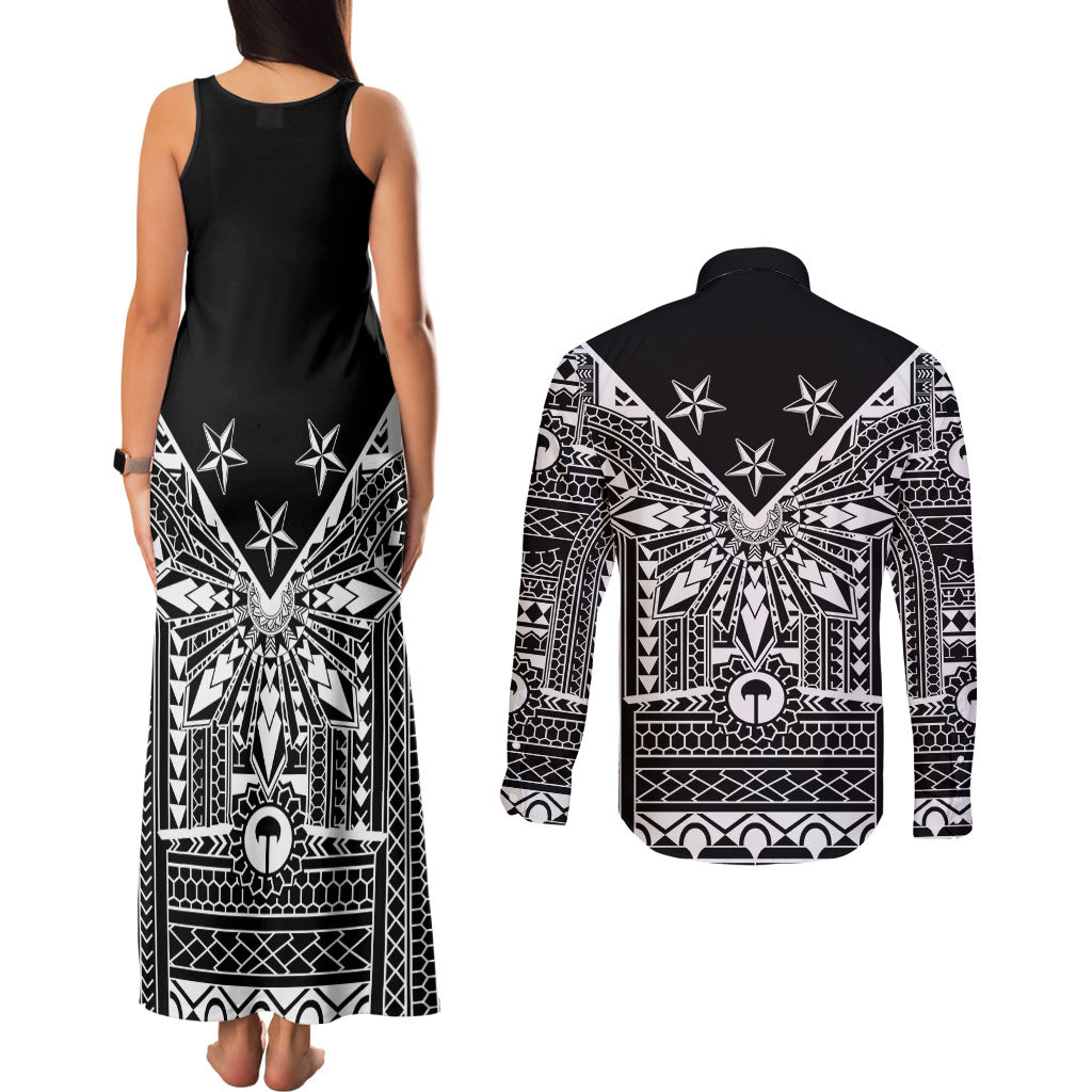 Black Philippines Sun Star Couples Matching Tank Maxi Dress and Long Sleeve Button Shirt Igorot Tribal Inspiration