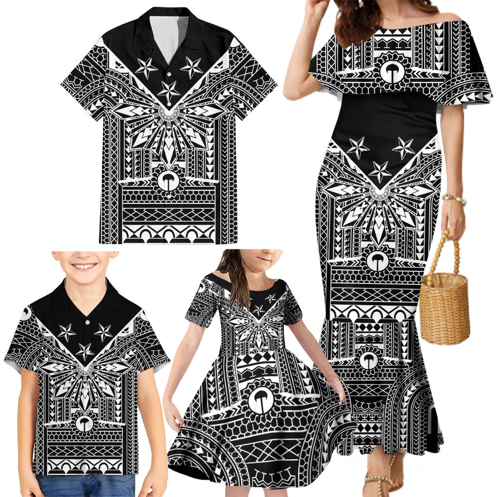 Black Philippines Sun Star Family Matching Mermaid Dress and Hawaiian Shirt Igorot Tribal Inspiration
