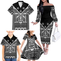 Black Philippines Sun Star Family Matching Off The Shoulder Long Sleeve Dress and Hawaiian Shirt Igorot Tribal Inspiration