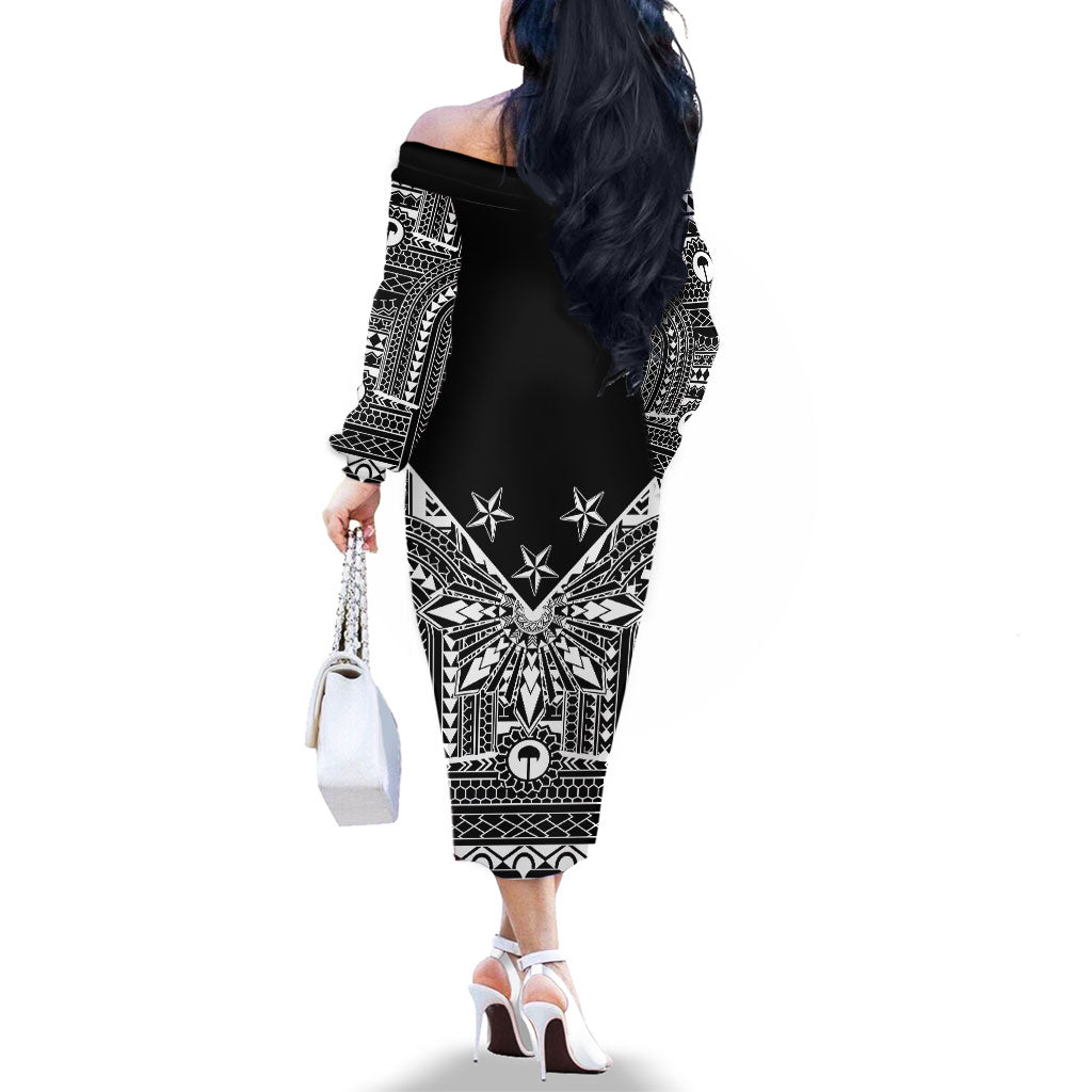 Black Philippines Sun Star Family Matching Off The Shoulder Long Sleeve Dress and Hawaiian Shirt Igorot Tribal Inspiration