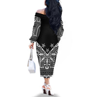 Black Philippines Sun Star Family Matching Off The Shoulder Long Sleeve Dress and Hawaiian Shirt Igorot Tribal Inspiration