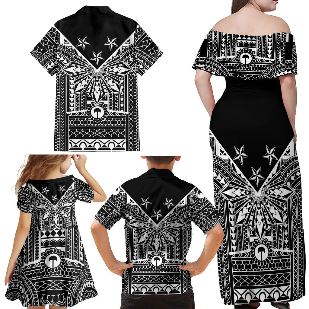Black Philippines Sun Star Family Matching Off Shoulder Maxi Dress and Hawaiian Shirt Igorot Tribal Inspiration