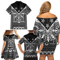 Black Philippines Sun Star Family Matching Off Shoulder Short Dress and Hawaiian Shirt Igorot Tribal Inspiration
