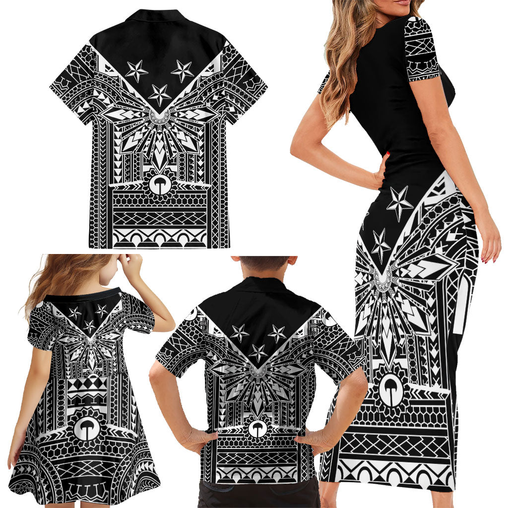 Black Philippines Sun Star Family Matching Short Sleeve Bodycon Dress and Hawaiian Shirt Igorot Tribal Inspiration